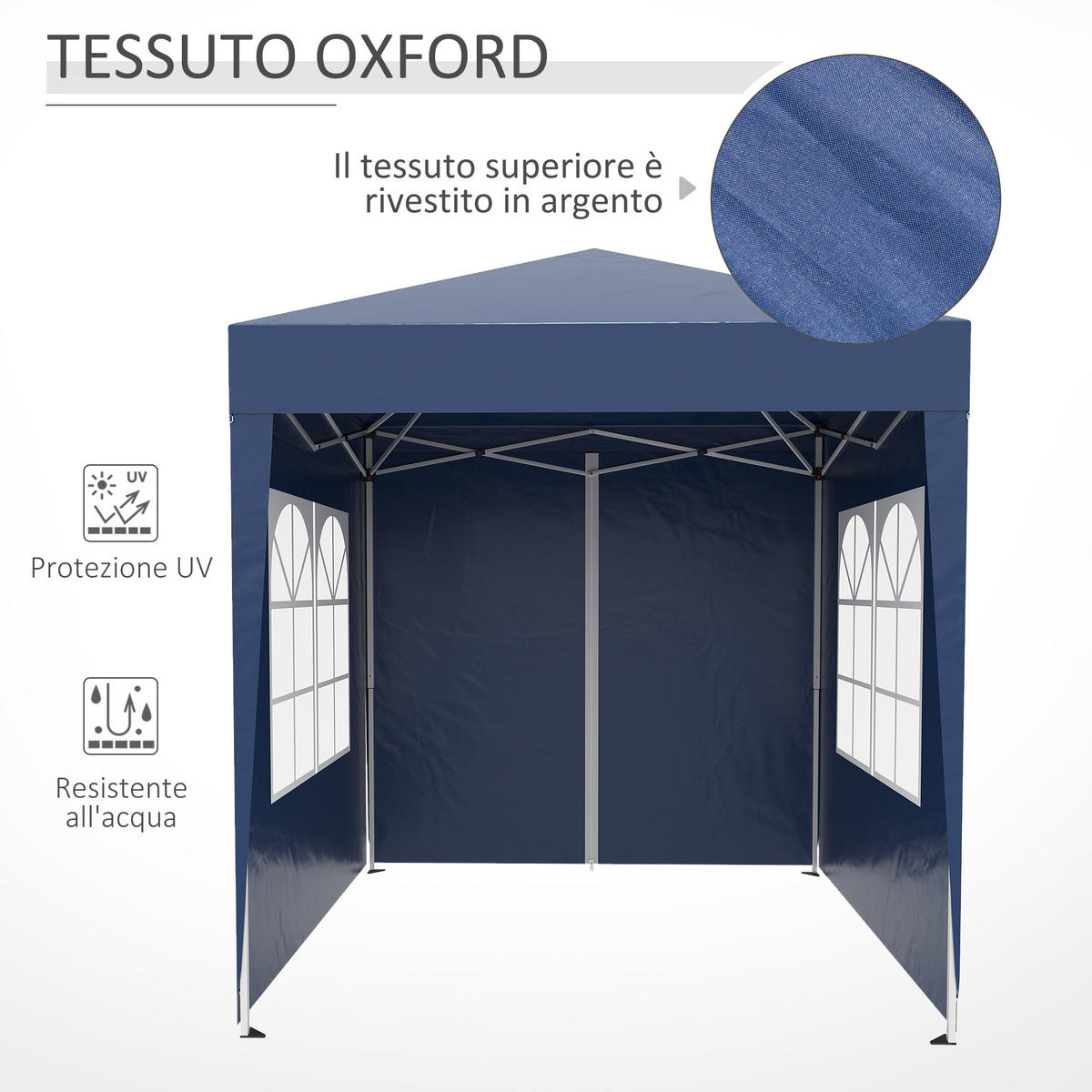 PAVILLON mit 4 abnehmbaren Wänden, Faltbar ,Blau,2x2m - Blau, Metall (2/2.4/2cm) - Vallsero