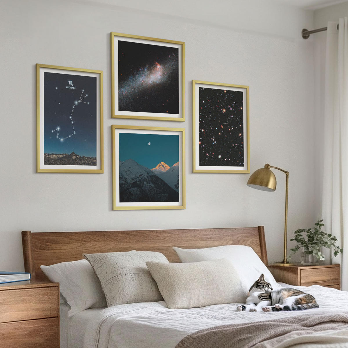 WANDBILDER 4er Set - 50x50 cm & 40x60 cm Goldrahmen - Weltraumlandschaften von Galaxien - Goldfarben, Kunststoff (50/50cm) - ArtPrintCave