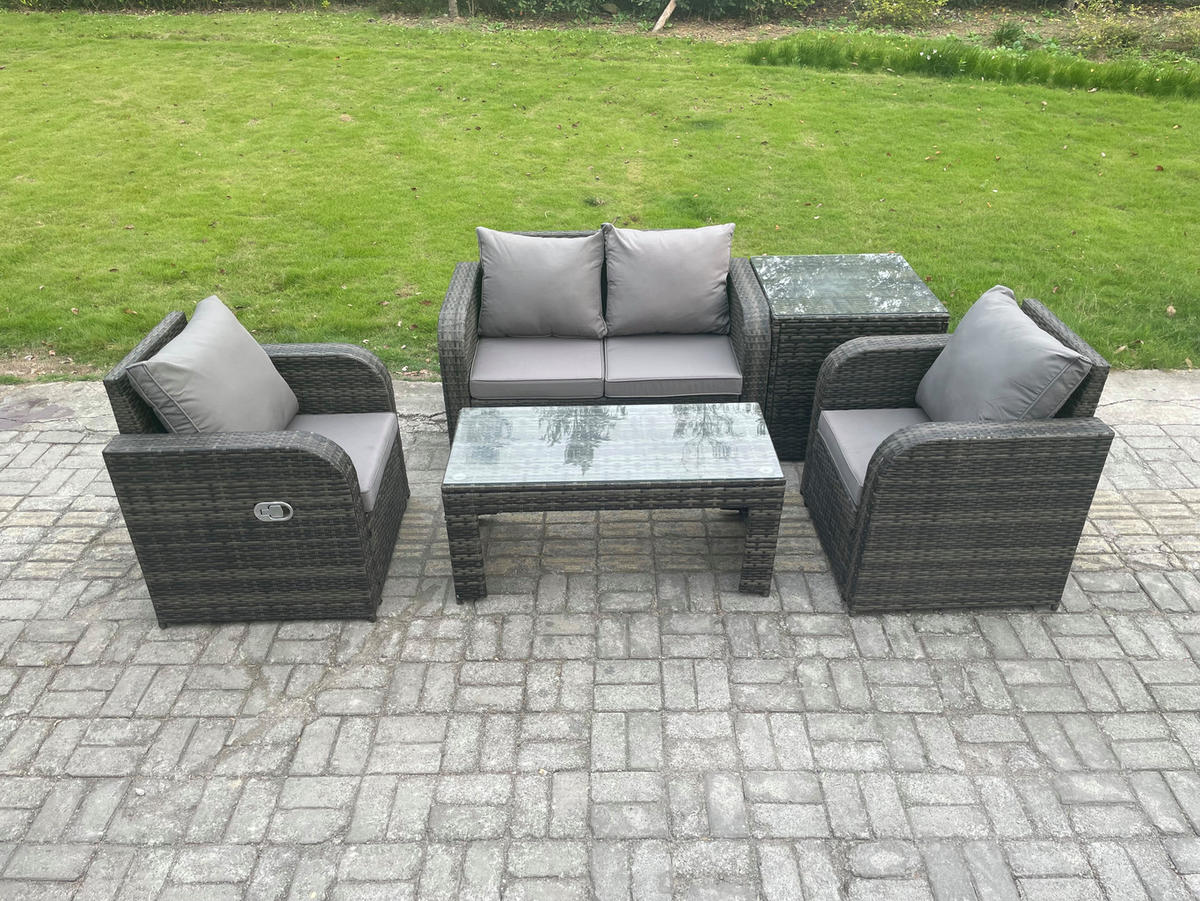 GARTENSOFA SET mit COUCHTISCH Polyrattan 4-Sitzer - Dunkelgrau/Grau, Glas/Kunststoff - Fimous