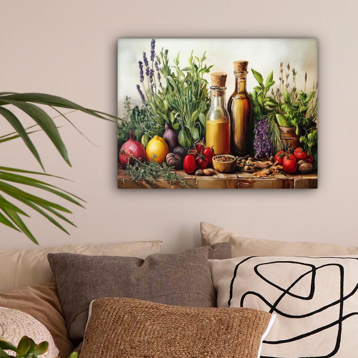 LEINWANDBILD Stilleben - Kräuter - Gewürze - Früchte - Farbenfroh 40x30 cm - Grün, Textil (40/30cm) - MuchoWow