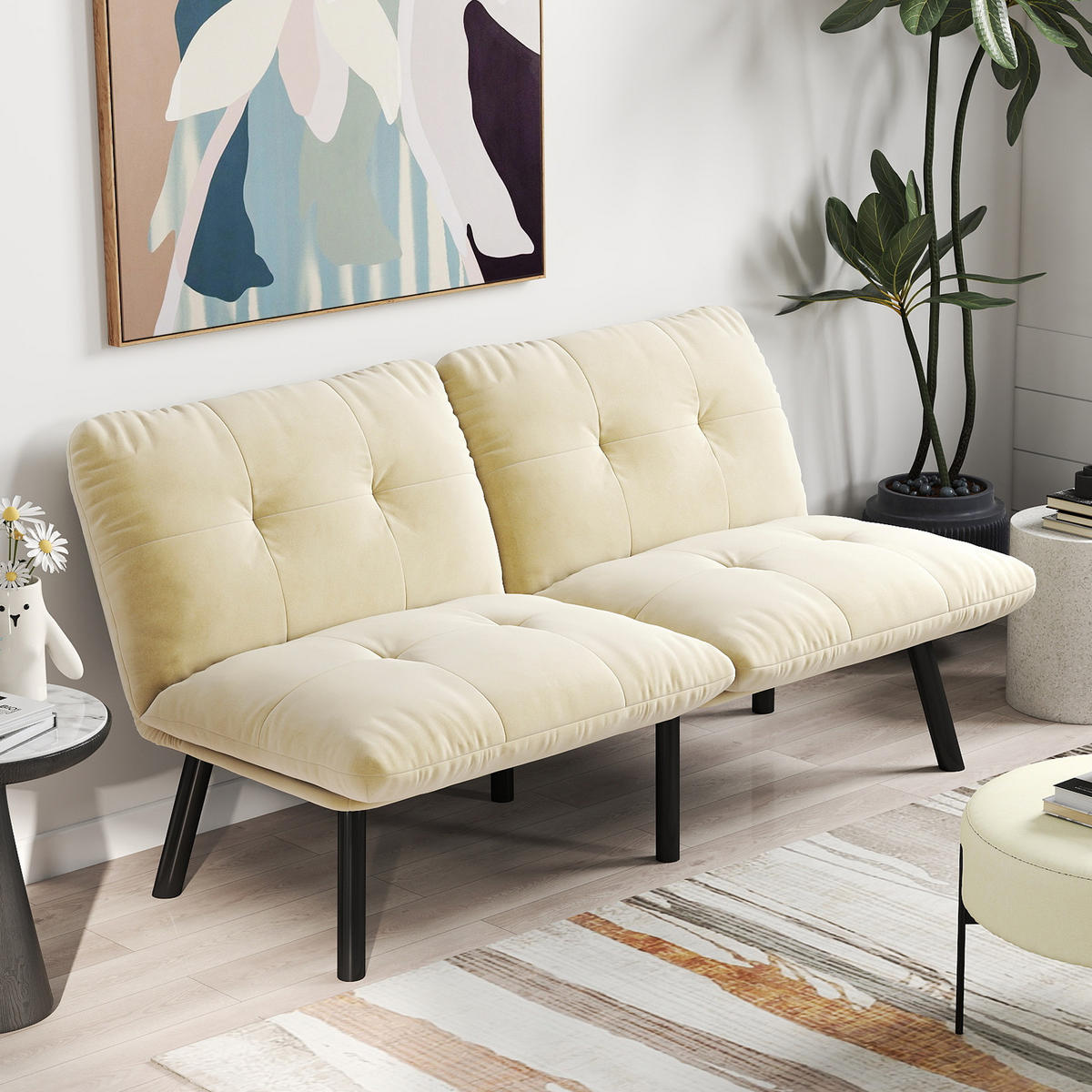 SCHLAFSOFA 160/55/78 cm Creme Samt - Creme, Textil (81/78/160cm) - Oxeza
