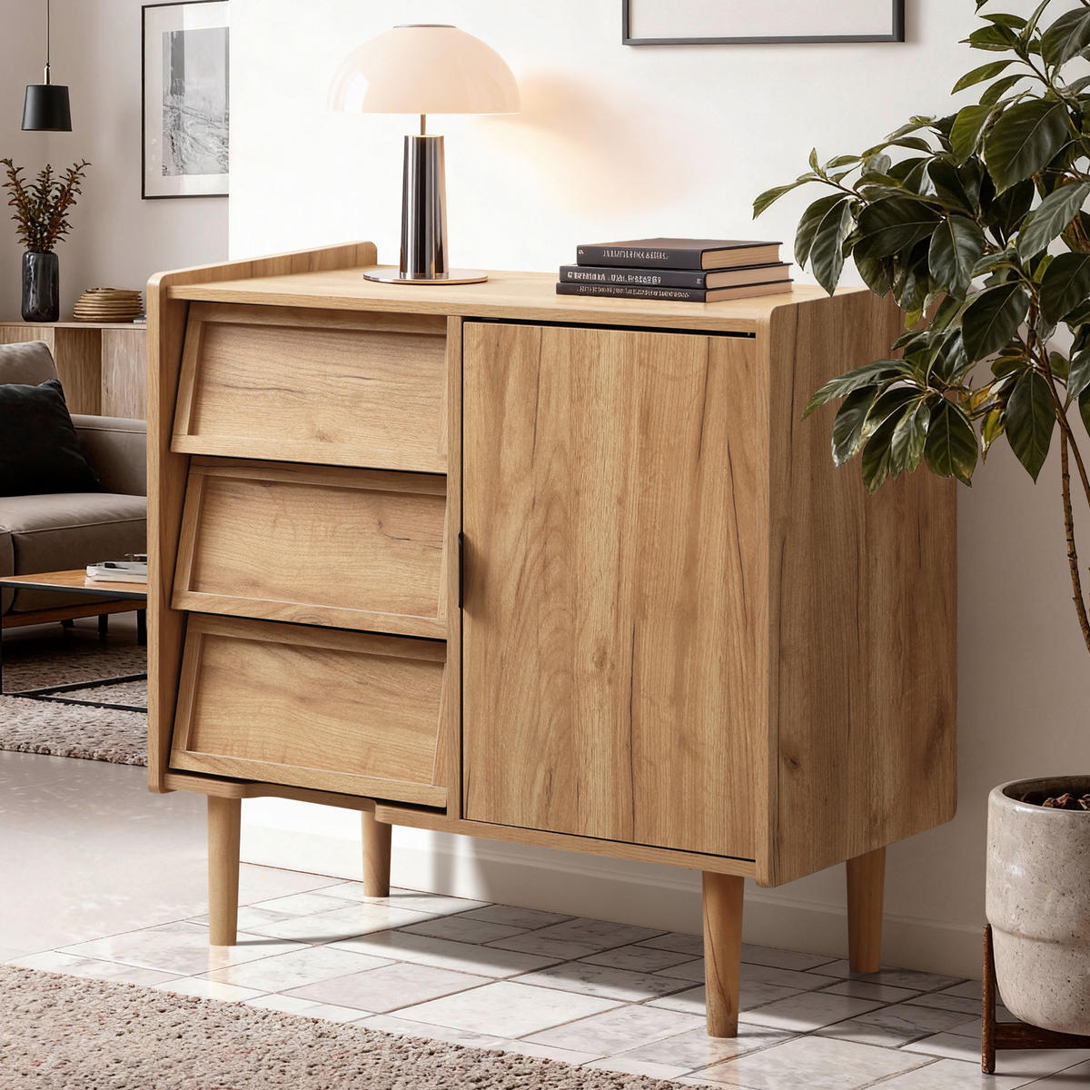 KOMMODE mit 3 Schubladen und Tür - Braun, Holz/Holzwerkstoff (80/74/39cm) - Hometopia