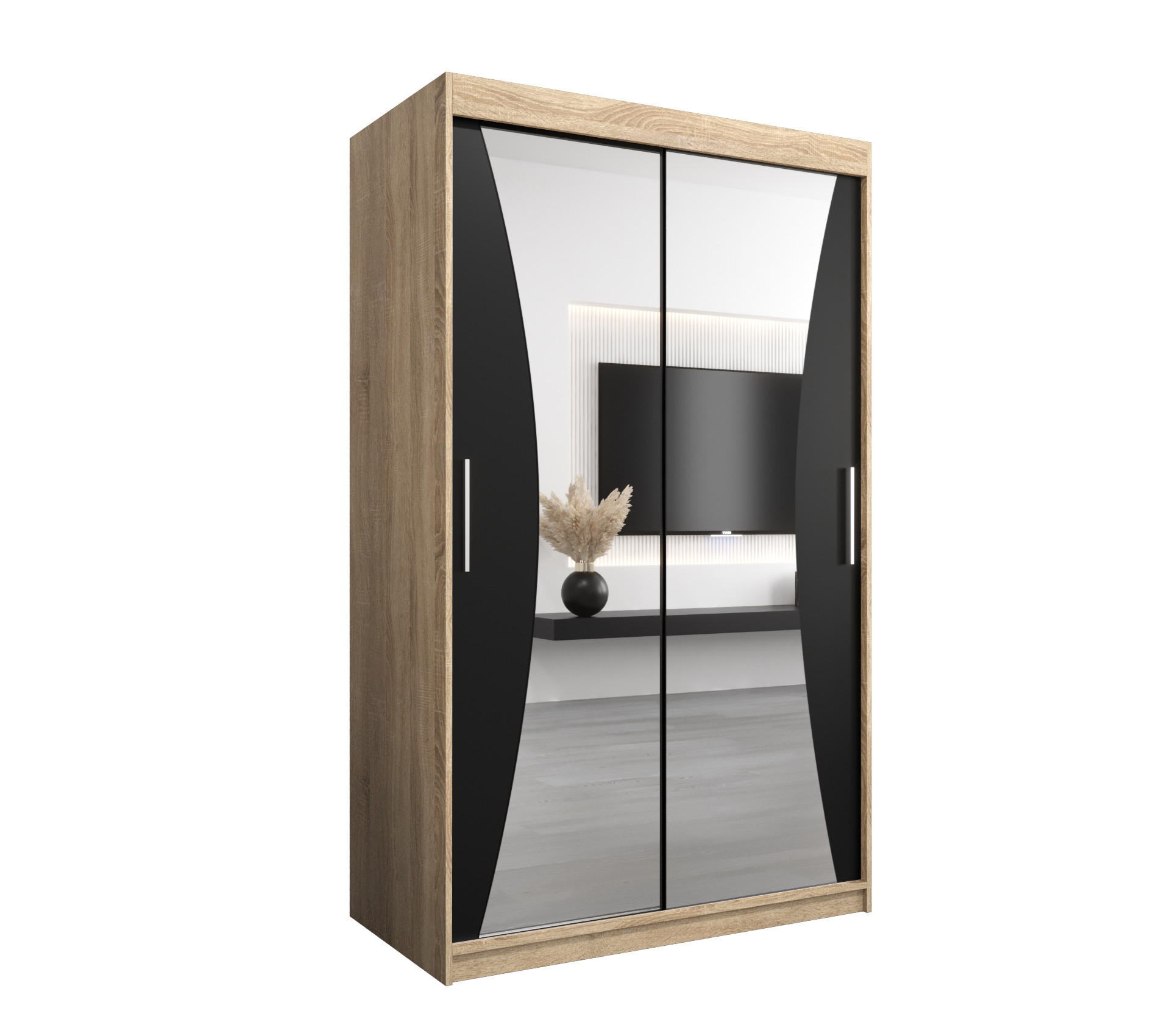 Abiks Möbel Schwebetürenschrank Sonoma Eiche, Schwarz 120x200x62 cm