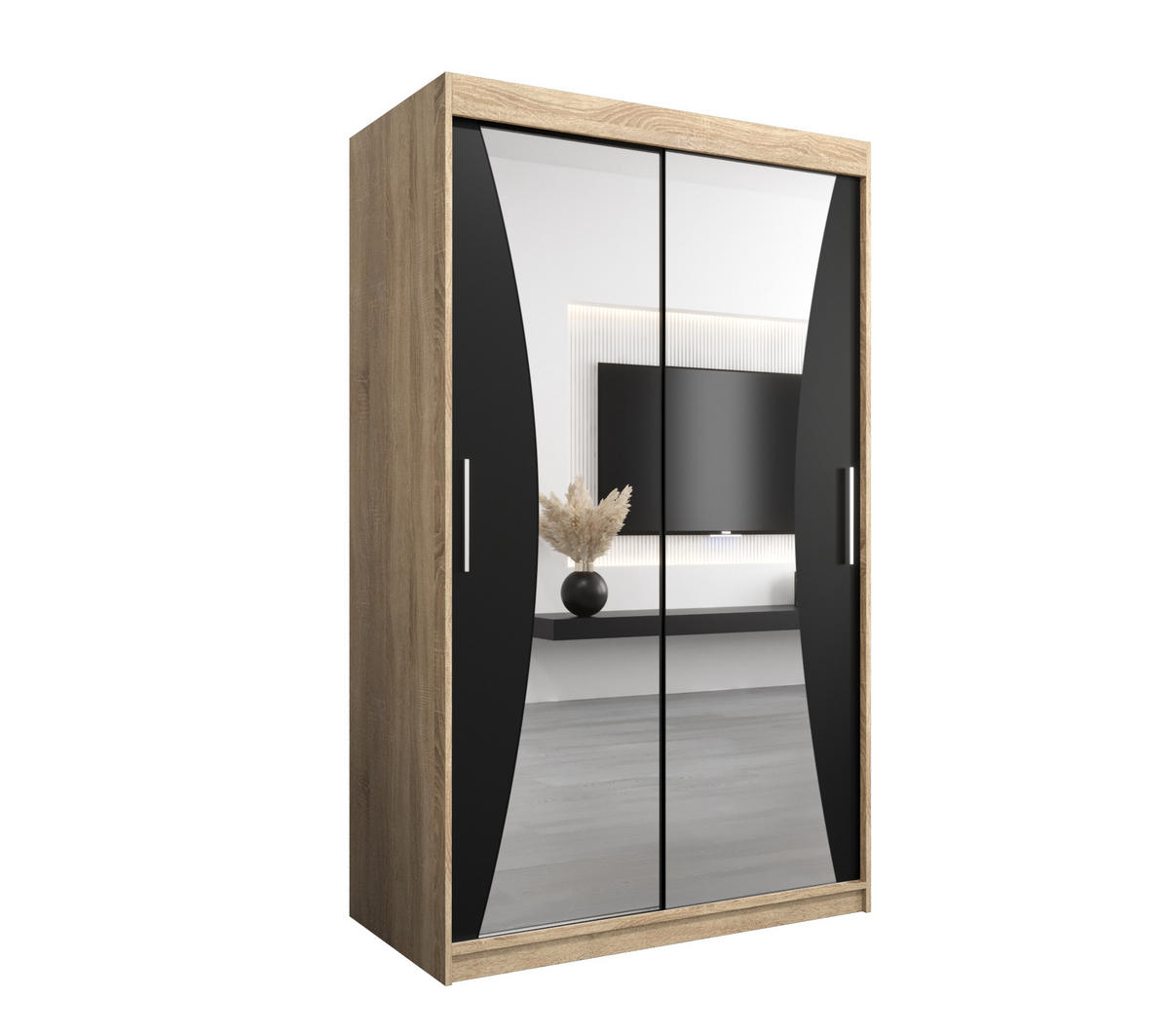 SCHWEBETÜRENSCHRANK 200/120/62 2-türig - Silberfarben/Schwarz, Holz/Kunststoff (120/200/62cm) - Abiks Möbel