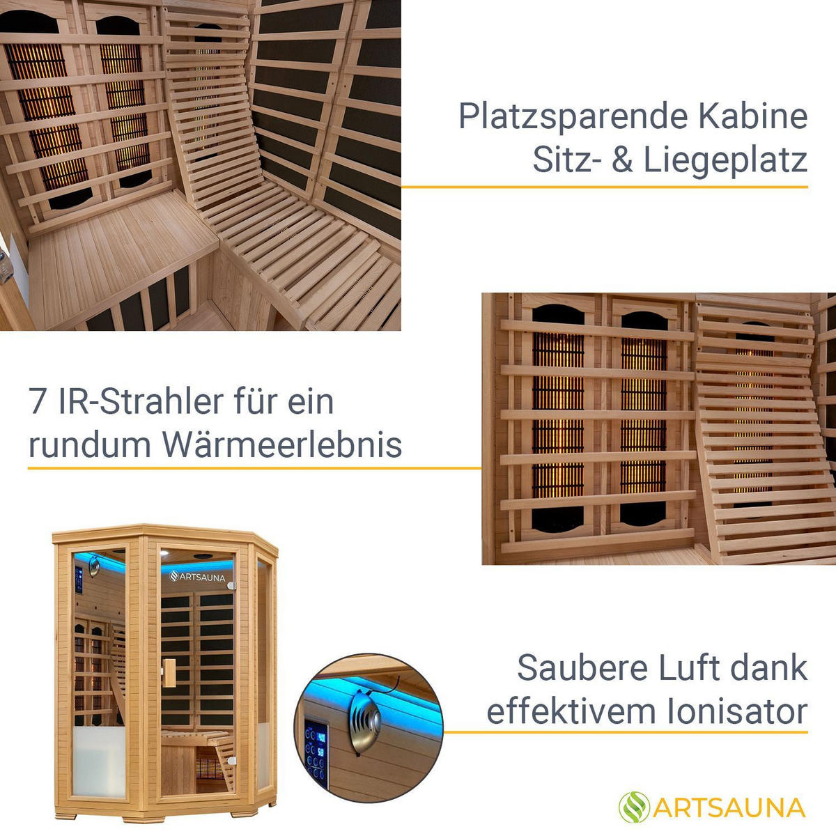 INFRAROTKABINE Aalborg mit Dual Technologie & Hemlockholz - Naturfarben, Holz (120/190/120cm) - Artsauna