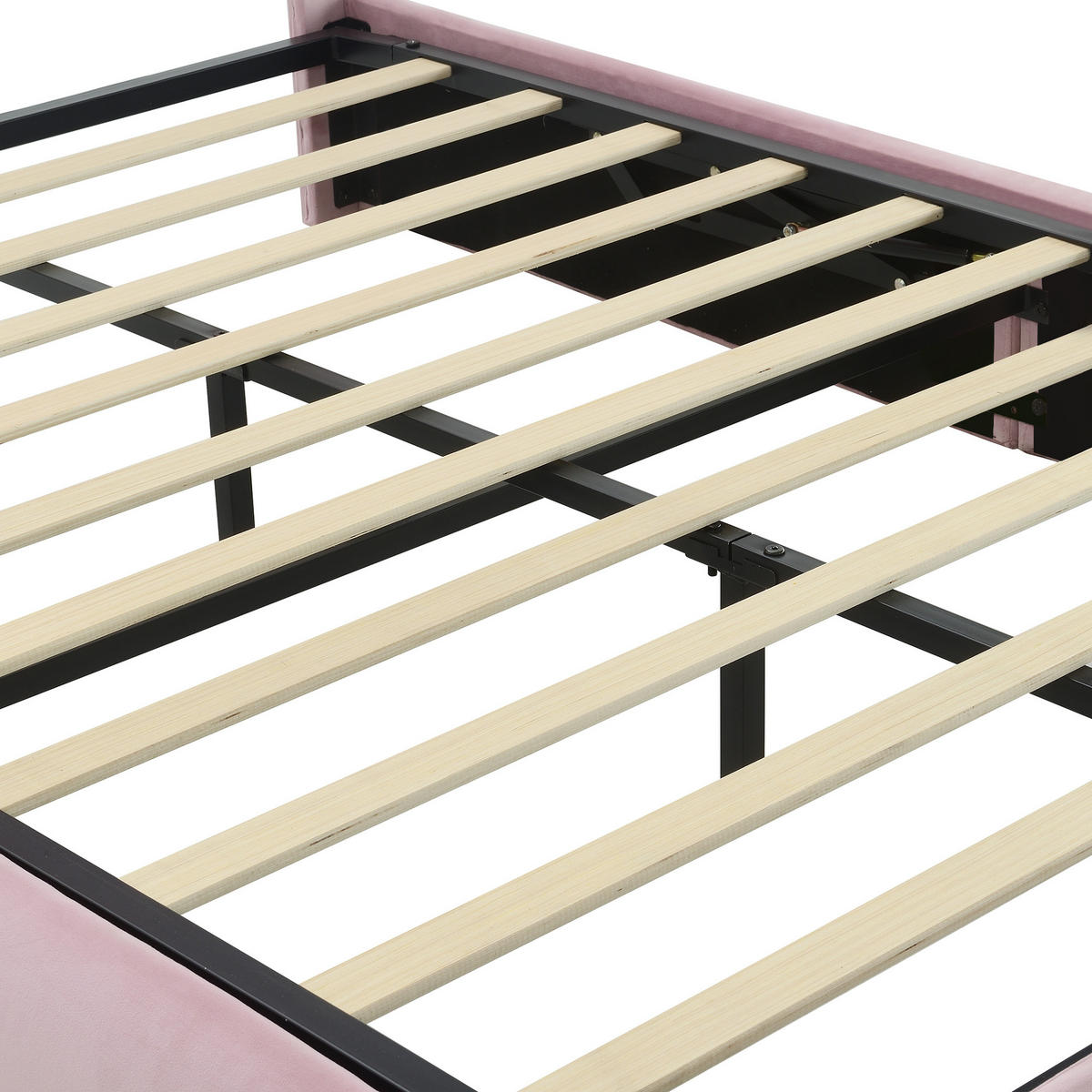 KINDERBETT 90/200 cm DE-00358, in Rosa, LED-Hasenohren und zwei Aufbewahrungshockern - Pink, Holz (140/200cm) - ComfortXL