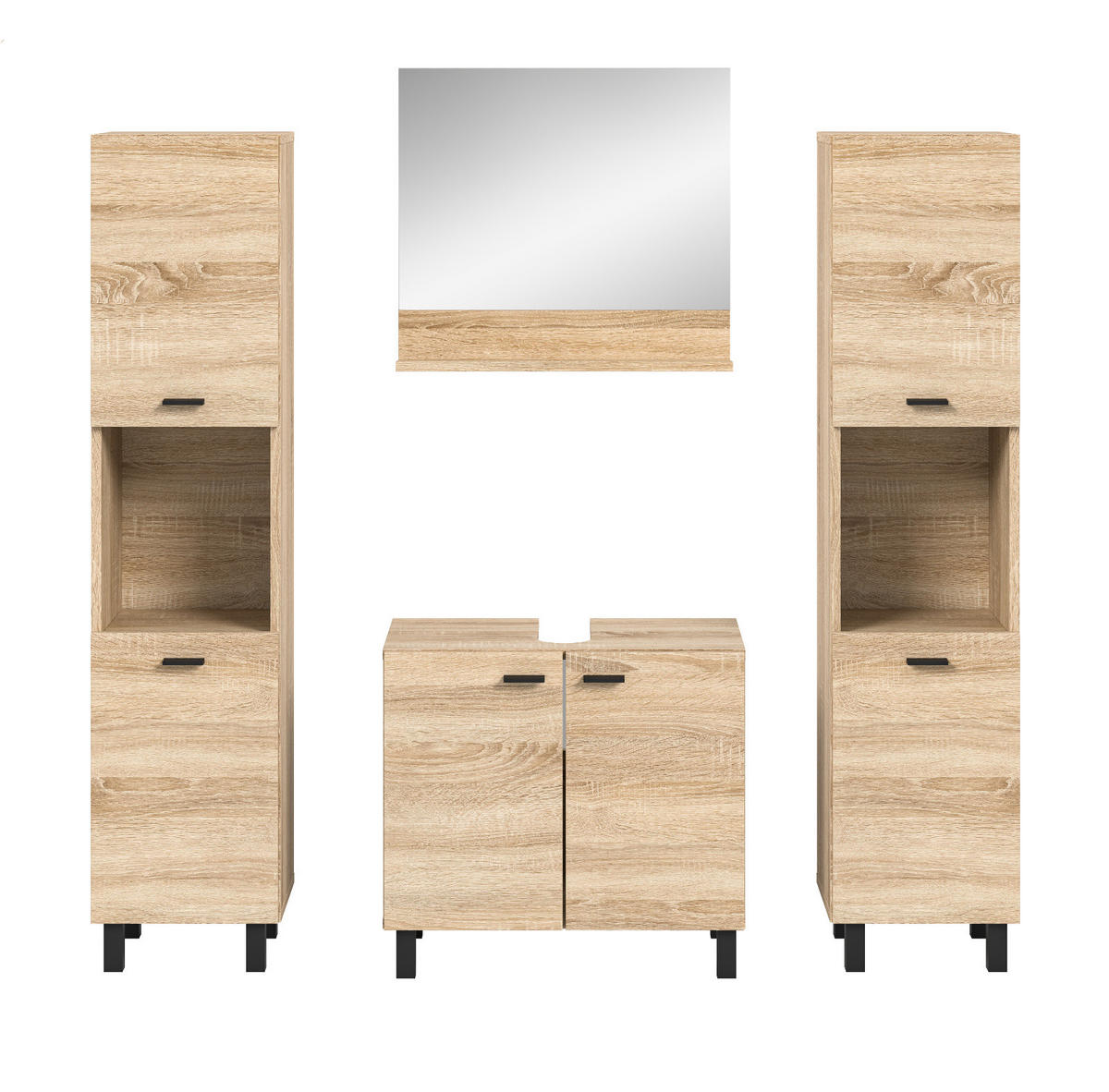 BADMÖBEL-SET Eiche 4-teilig 140 cm, Komplettset hängend oder stehend - Eichefarben, Glas/Holzwerkstoff (137/186/33cm) - Inn.Furn