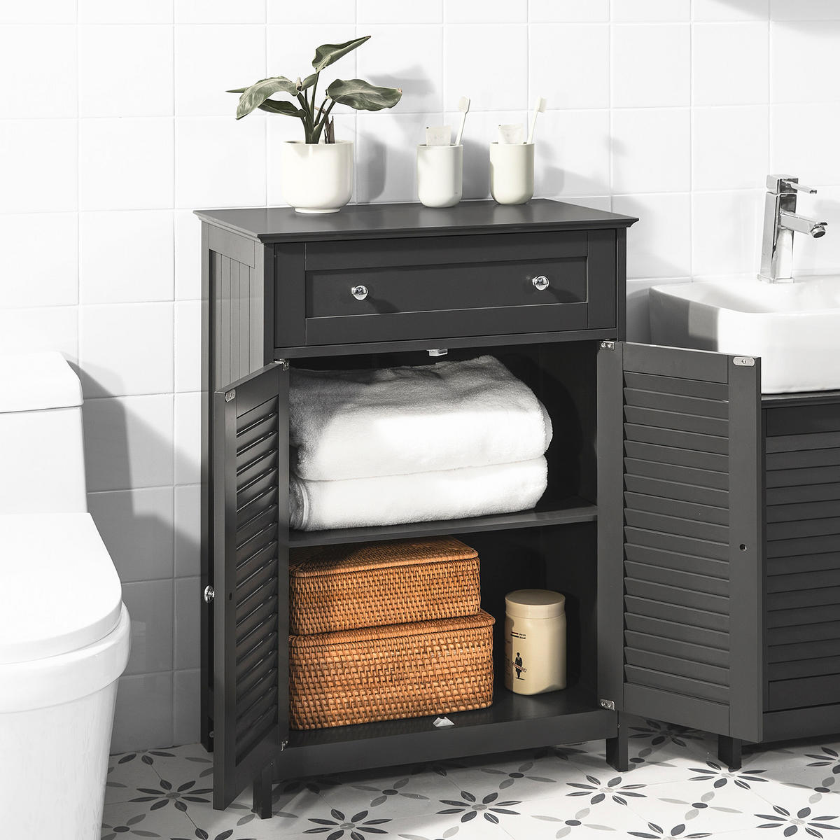 BADEZIMMERSCHRANK Grau - Grau, Holzwerkstoff (60/87/35cm) - SoBuy