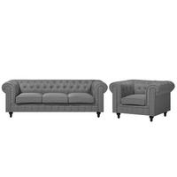 4-SITZER SOFA SET Polyester Hellgrau Chesterfield - Grau, Textil (222/79/85cm) - Beliani