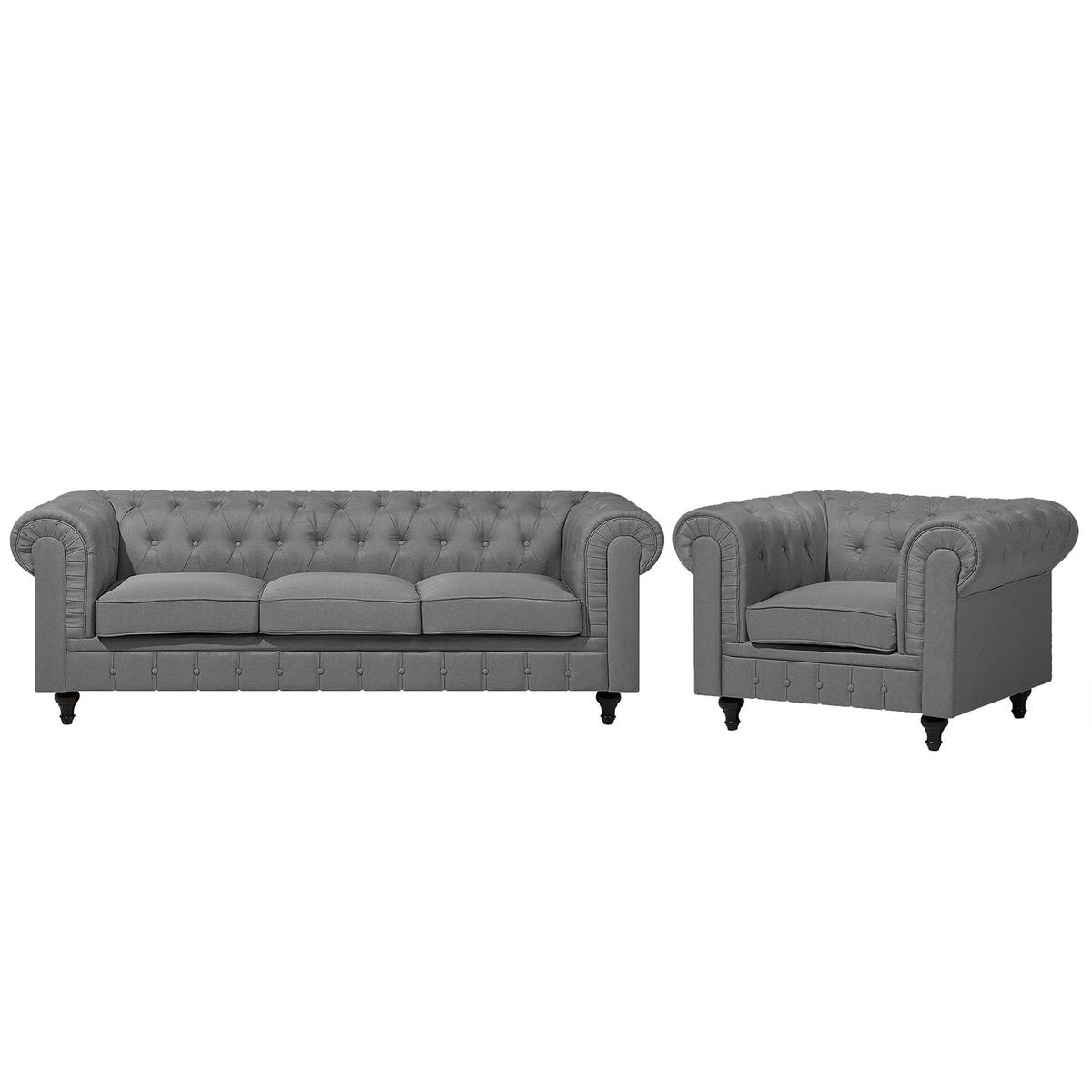 4-SITZER SOFA SET Polyester Hellgrau Chesterfield - Grau, Textil (222/79/85cm) - Beliani