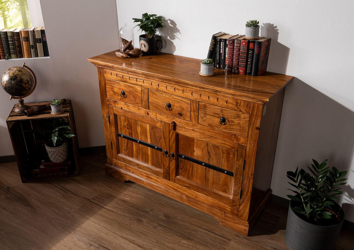KOMMODE Akazie 120x40x90 honig lackiert OXFORD #0531 - Braun, Holz (120/90/40cm) - Massivmoebel24