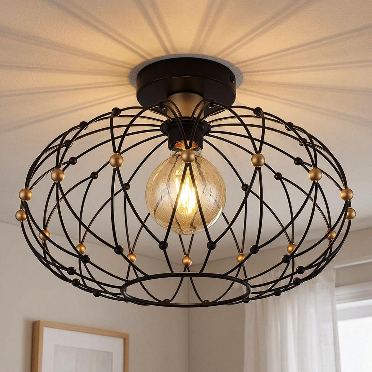 DECKENLEUCHTE GREYS, Schwarz, Gitteroptik - Schwarz, Metall (40/40/25cm) - Globo Lighting