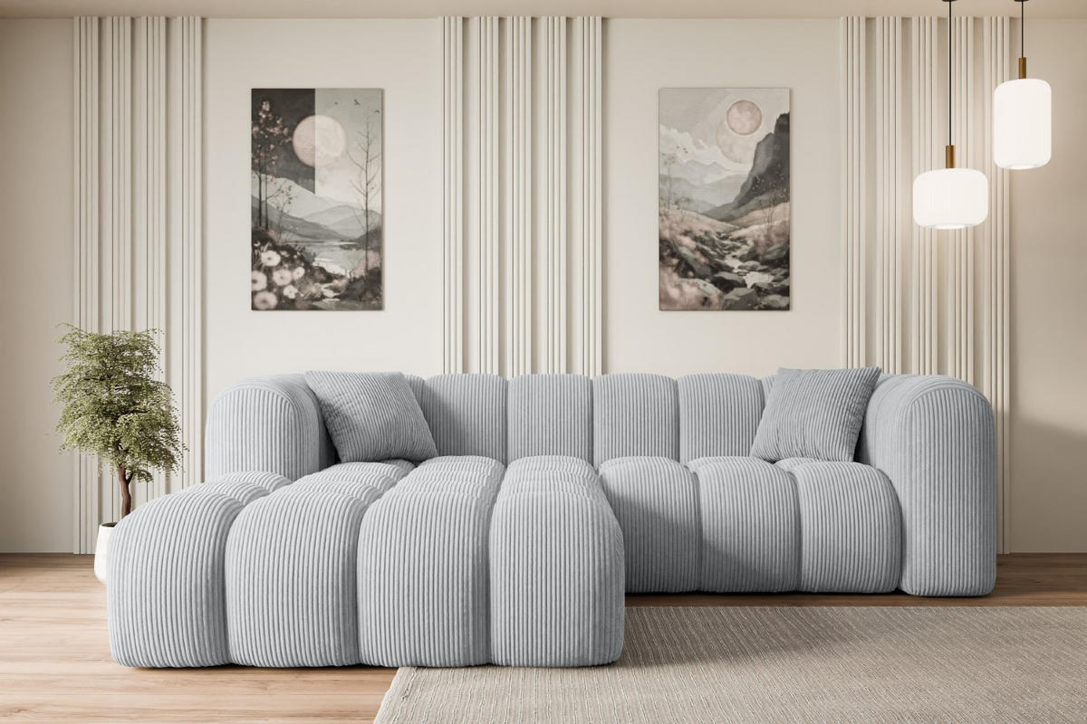 ECKSOFA Ottomane Links OLEA-L1 - 231x173x74 cm Grau Cord - Schwarz/Grau, Holzwerkstoff/Kunststoff (190/242cm) - ALTDECOR