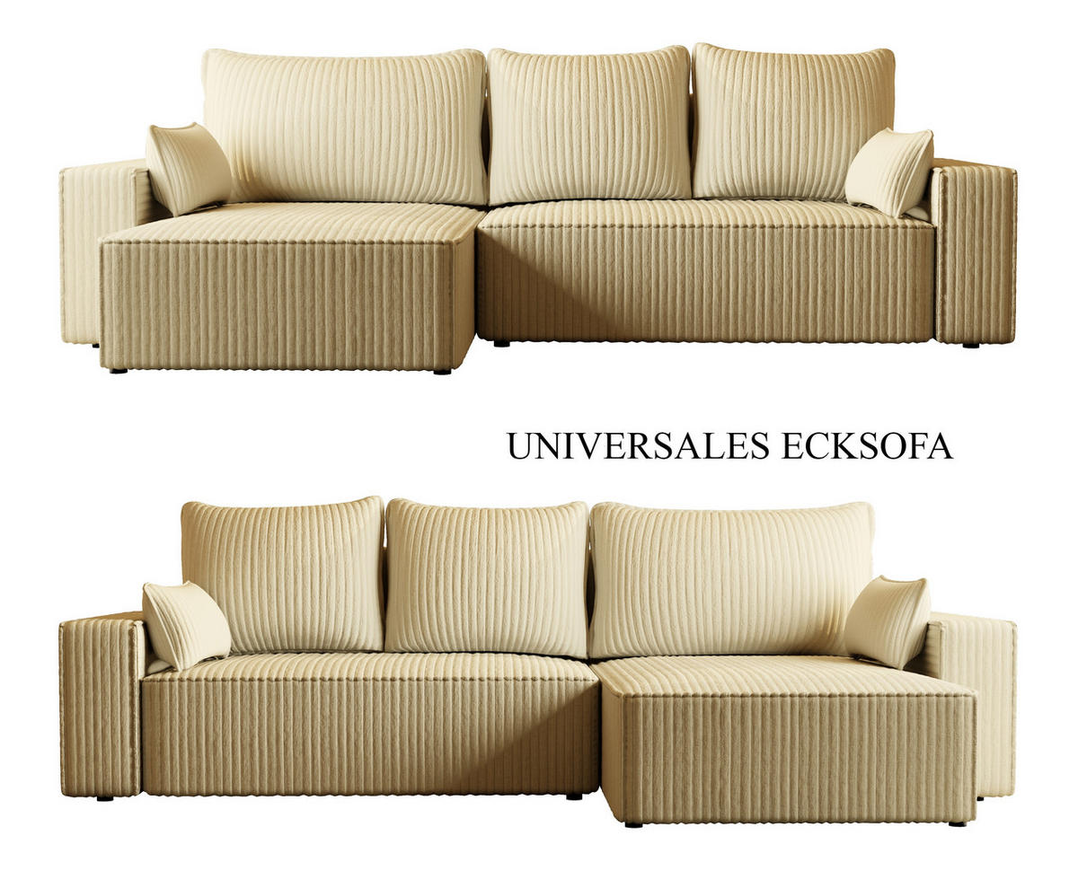 ECKSOFA Tobi mit Bettkasten und Schlaffunktion, L-Form/XL-Form, Cordstoff, Universal - Creme, Holzwerkstoff (276/145cm) - 4ALL HOME