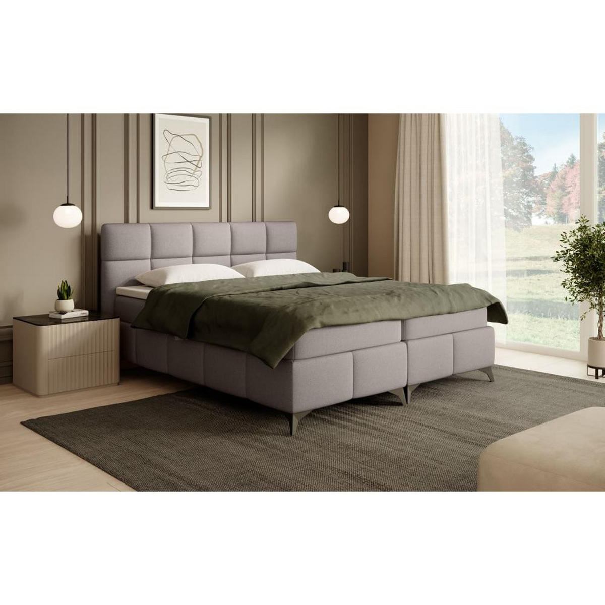 BOXBETT Solido mit Bettkasten 180x200 cm hellbraun - Hellbraun/Schwarz, Textil/Metall (180/200cm) - Beautysofa