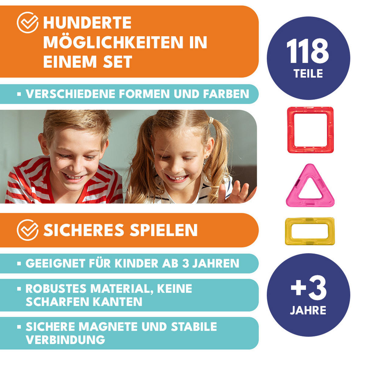 MAGNETISCHE BAUSTEINE 118 Teile - Multicolor, Kunststoff (5/5cm) - KRUMAD