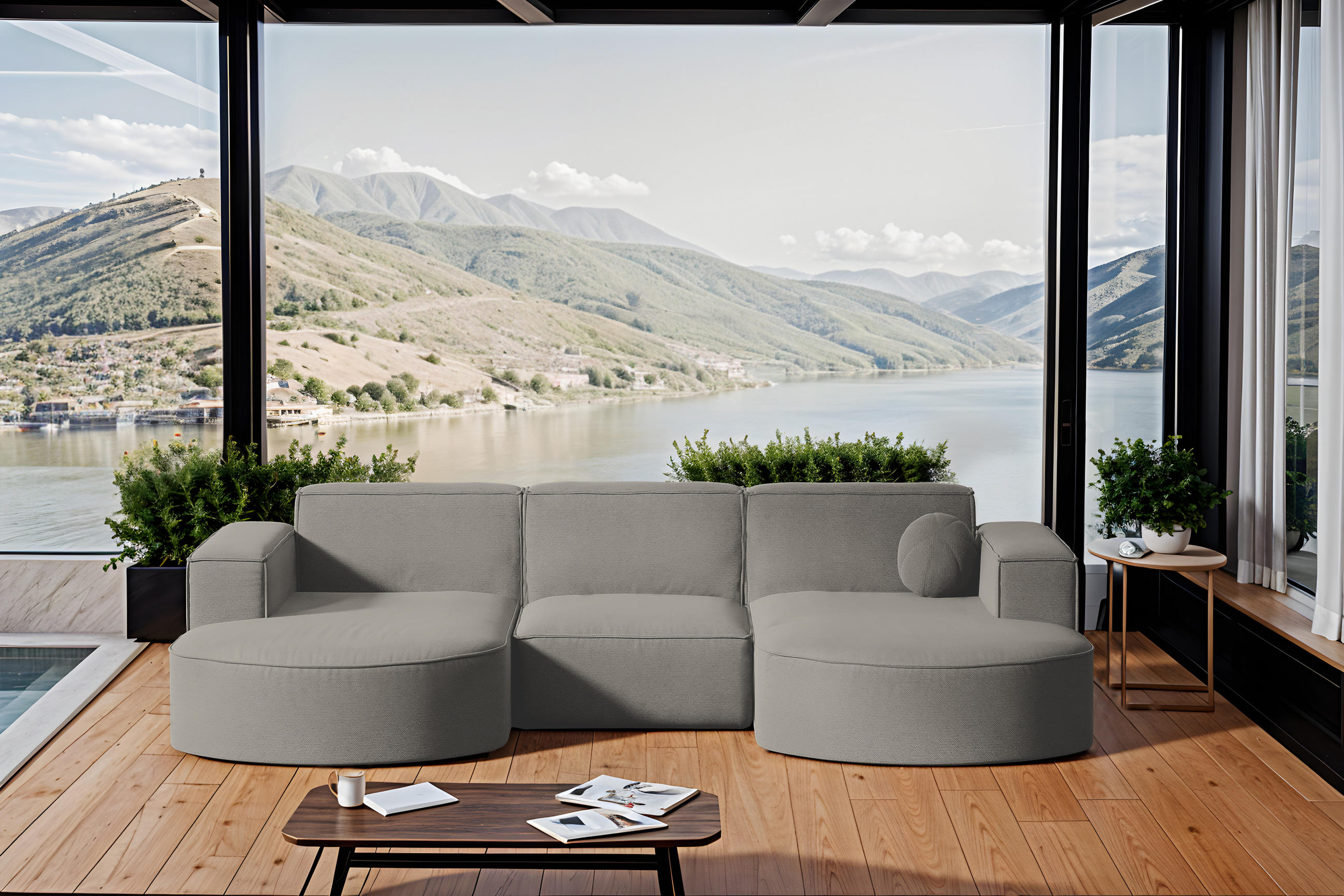 GARTENECKSOFA U-Form Garten Modena Studio Sofa-U Patio Hellgrau - Hellgrau, Holz/Textil (165/78/299cm) - Kaiser Möbel