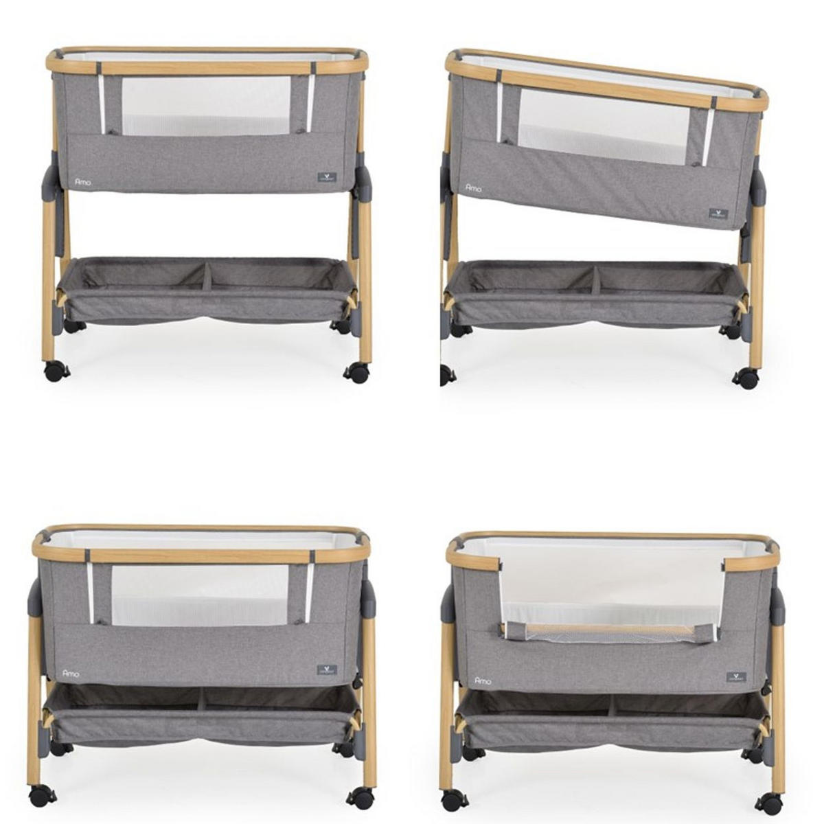 BEISTELLBETT Amo grau 80 x 48 cm, 7 Höhenpositionen, Anti-Reflux, Moskitonetz, Matratze - Grau, Metall (48/80cm) - Cangaroo