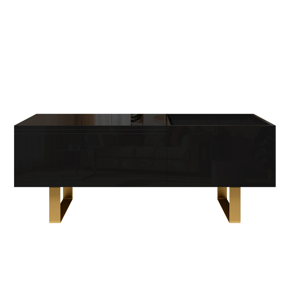 COUCHTISCH DE-37070 höhenverstellbar mit Schublade und U-Füßen Schwarz - Schwarz, Holzwerkstoff (100/50/54.5cm) - ComfortXL
