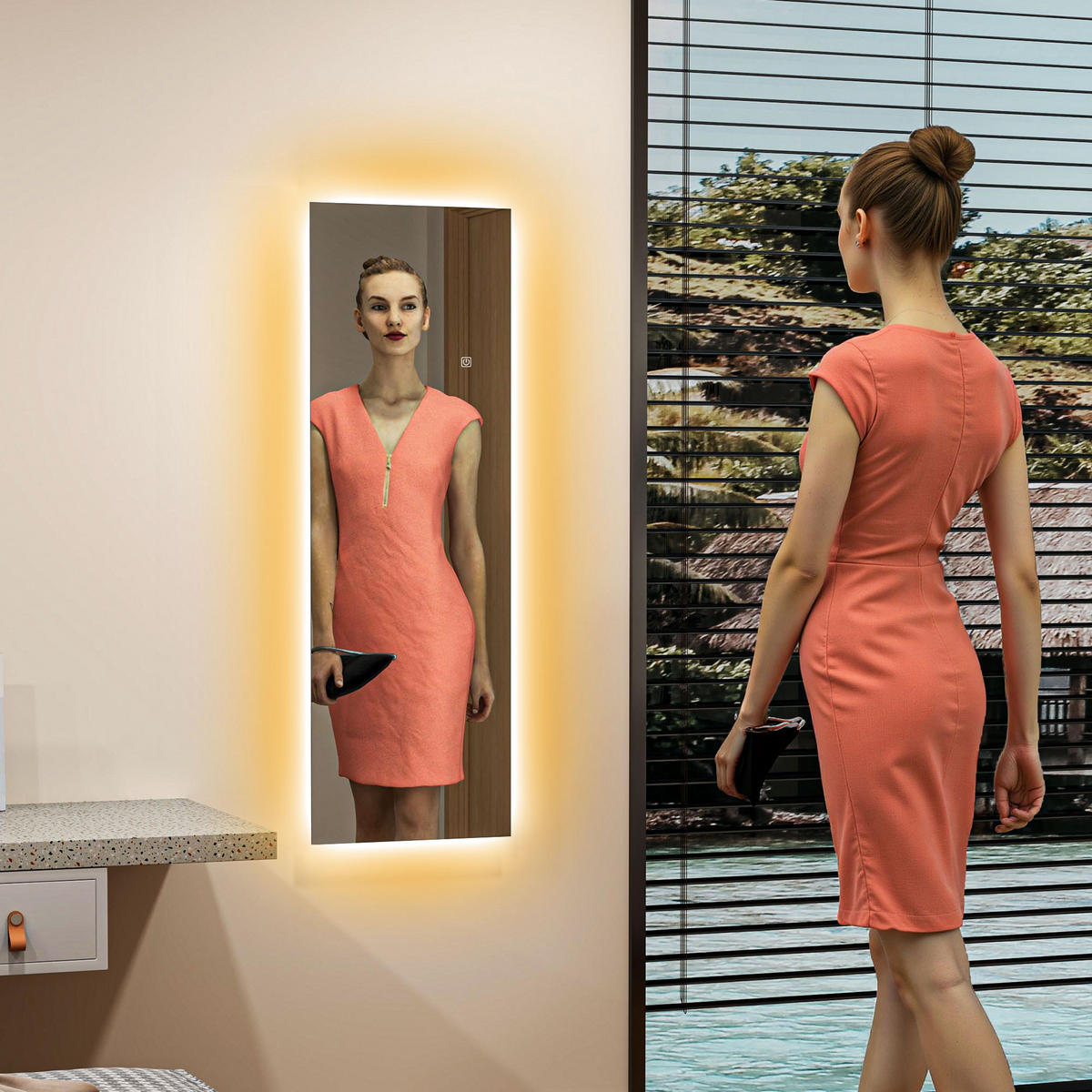 GANZKÖRPERSPIEGEL 40 x 120 cm Standspiegel mit LED Lichte, Wandspiegel - Transparent, Glas (3/120/40cm) - HOMCOM