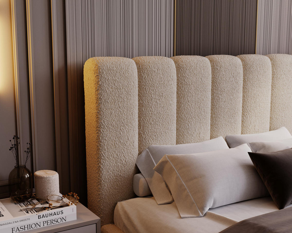 POLSTERBETT 140x200 Valetta mit Bettkasten, Bouclé Beige - Beige, Holz/Textil (140/200cm) - Emporius