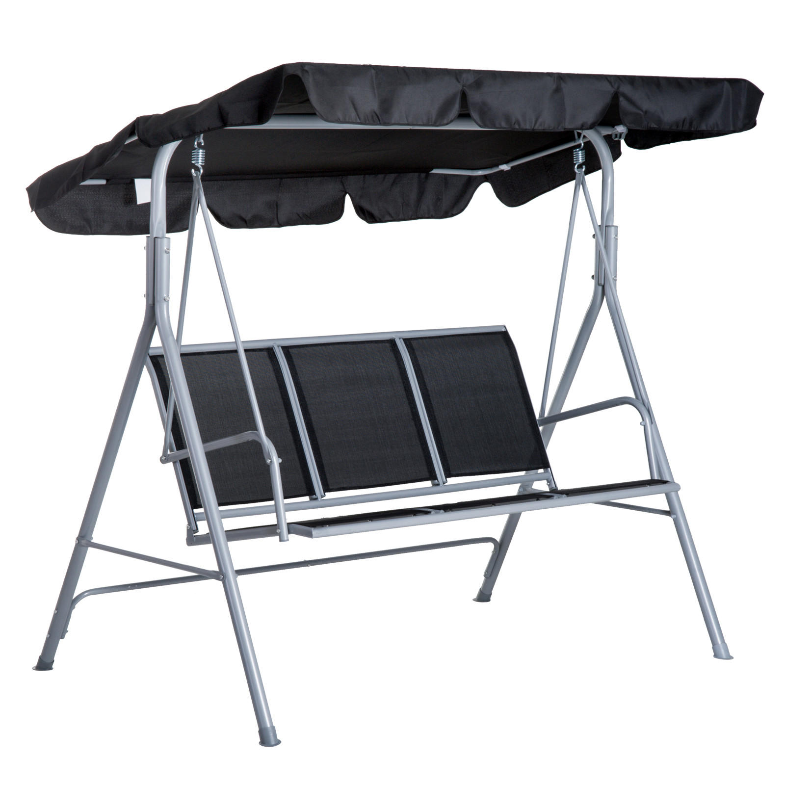 HOLLYWOODSCHAUKEL, mit Dach, Metall, Schwarz+Silber, 171 x 108 x 154 cm - Schwarz, Metall (108/154/171cm) - Outsunny