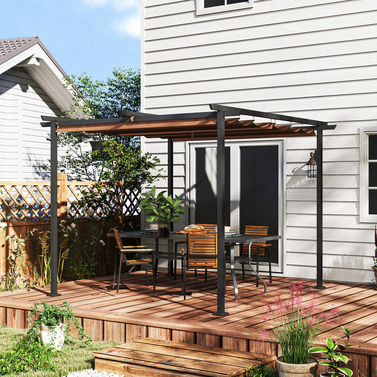 PERGOLA DE-12651 300/300 cm ausziehbar mit Magnetverschluss Braun - Braun, Textil (300/227/300cm) - ComfortXL