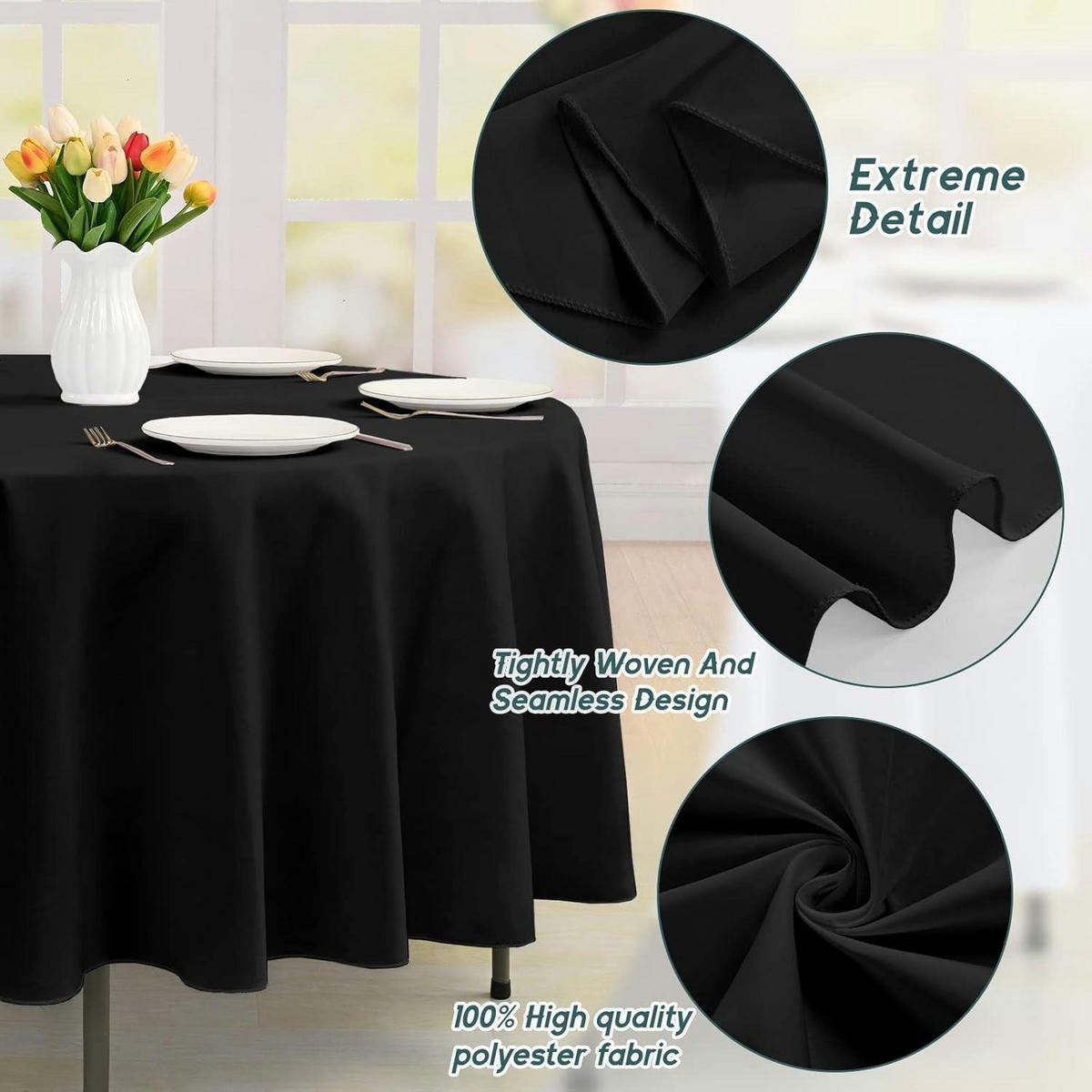 TISCHDECKE 2er-Set Polyester Schwarz 229 cm - Schwarz, Textil (229/229/1cm)