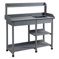 PFLANZTISCH DE-18935 mit Schublade, 3 Regalböden, Waschbecken Grau - Grau, Holzwerkstoff (115/45/121cm) - ComfortXL