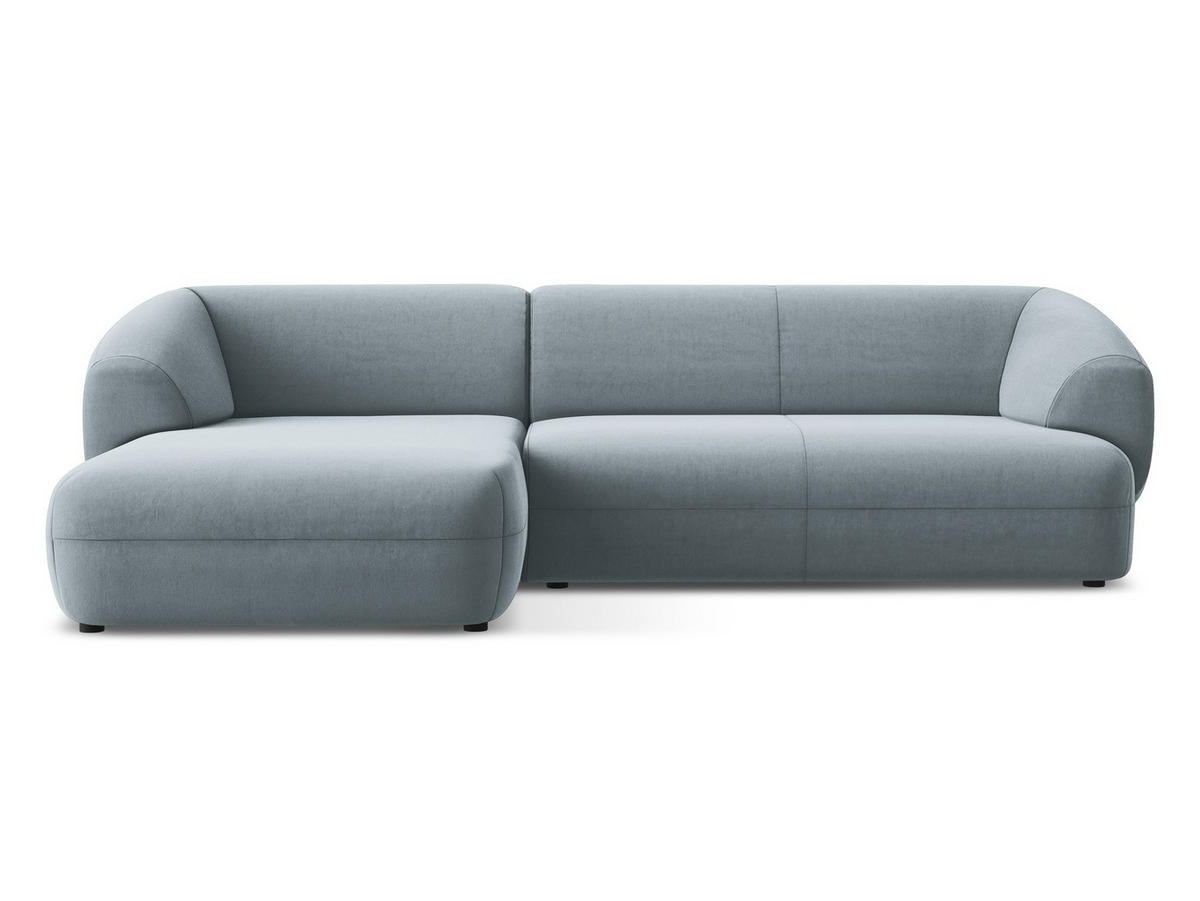ECKSOFA Links Samt Stoff Blau - Blau/Schwarz, Kunststoff/Textil (156/280cm) - Makamii