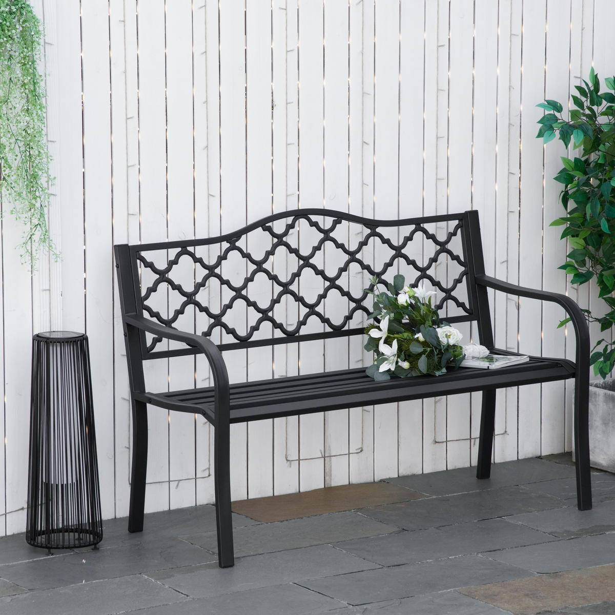 GARTENBANK DE-17773 2-Sitzer im antiken Gusseisen-Stil Schwarz - Schwarz, Metall (128/89/58.5cm) - ComfortXL