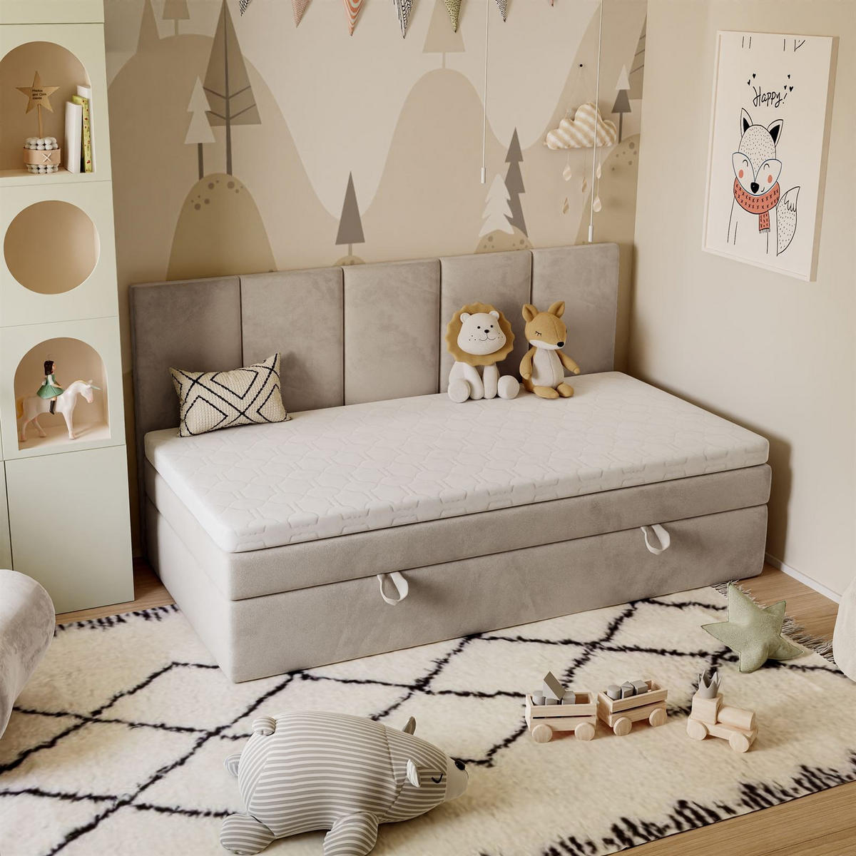 BOXBETT ELZA MINI mit Topper 90x200 cm Royal Velvet 180 - Beige, Textil - Lookway