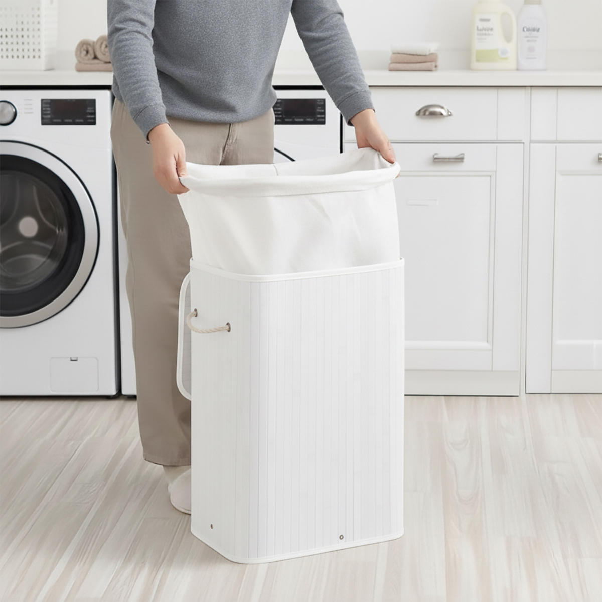 WÄSCHEKORB - Weiß, Holz/Textil (40/60/30cm) - Relaxdays