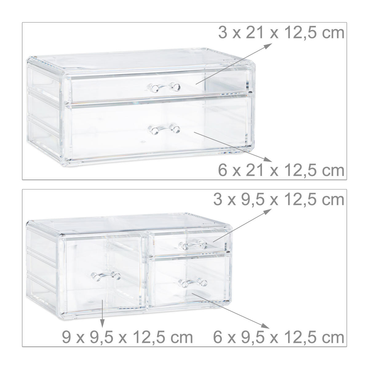 MAKEUP Organizer - Transparent, Kunststoff (23.5/29.5/14cm) - Relaxdays