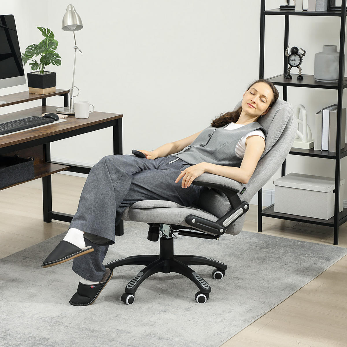 CHEFSESSEL DE-11756 MIT MASSAGE- & HEIZFUNKTION 68/72/110-120 cm Grau - Hellgrau, Textil (68/120/72cm) - ComfortXL
