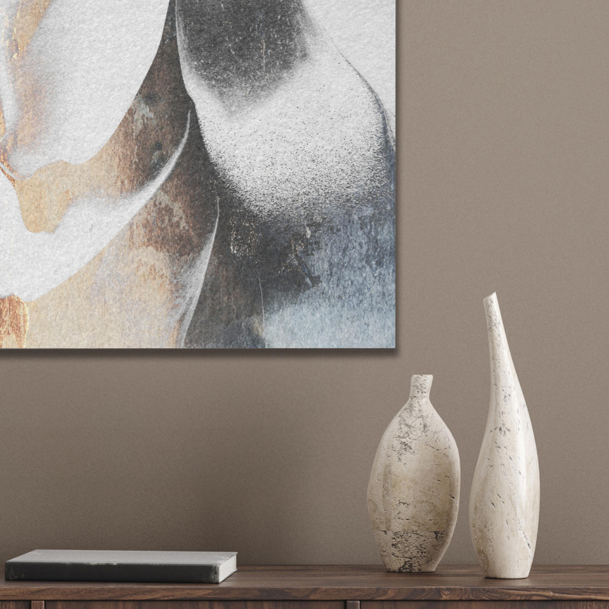 AKUSTIKBILD Luxus - Abstrakt - Gold - Weiß Wanddeko 70x50 cm - Goldfarben, Kunststoff (70/50/0.9cm) - MuchoWow