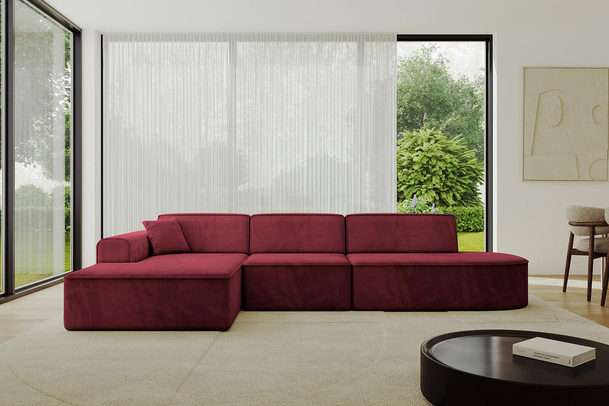 ECKSOFA Ottomane Links IREA-L2-v3 - 318x165x76 cm Bordeauxrot - Bordeaux, Holzwerkstoff/Textil (318/165cm) - ALTDECOR