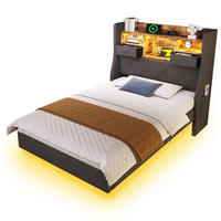 POLSTERBETT 90/200 cm Grau aus Leinen mit LED und Ladestation - Grau, Textil (90/200cm) - OKMYHOME