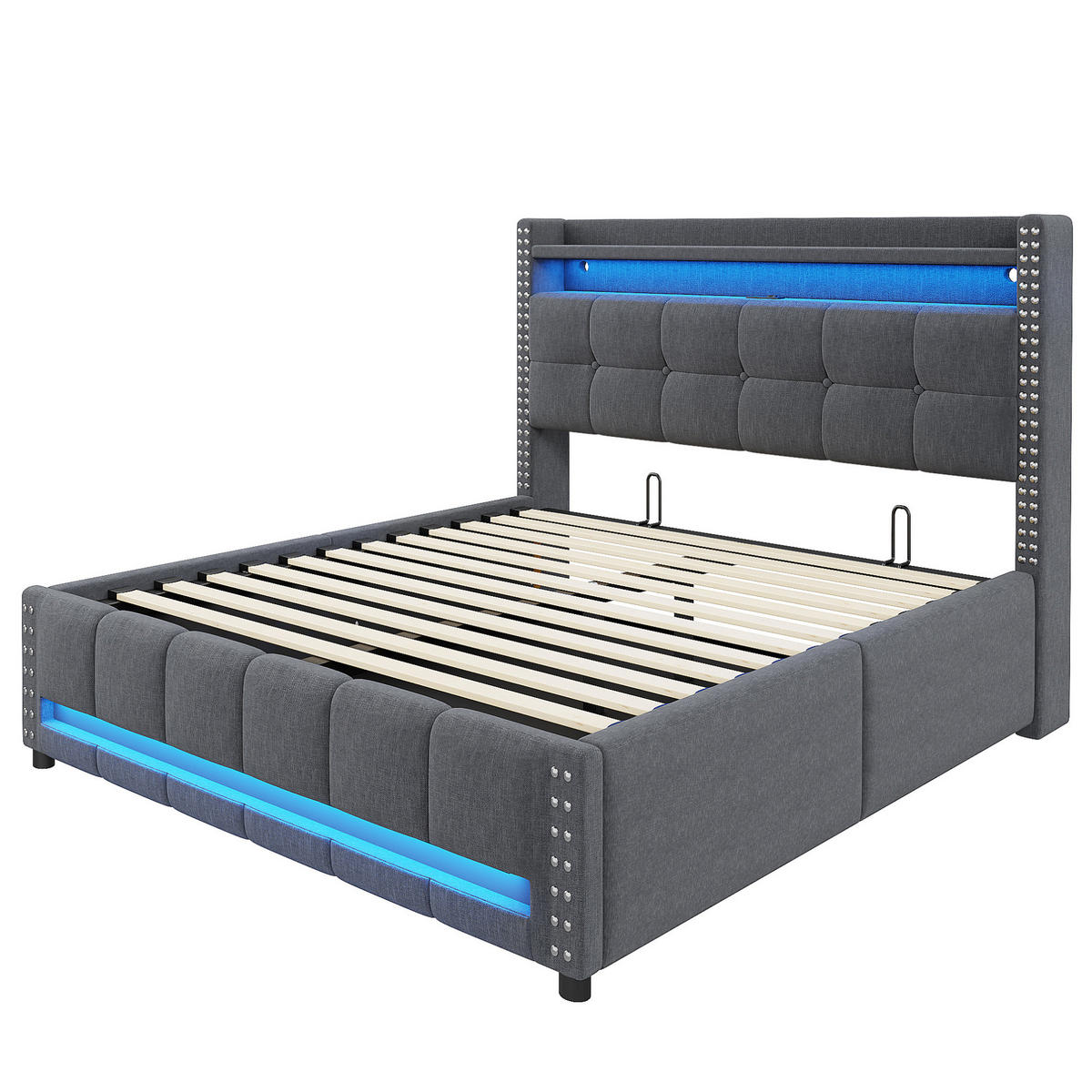 POLSTERBETT mit Stauraum und LED 140x200 cm Grau - Grau, Metall (140/200cm) - Meubliv