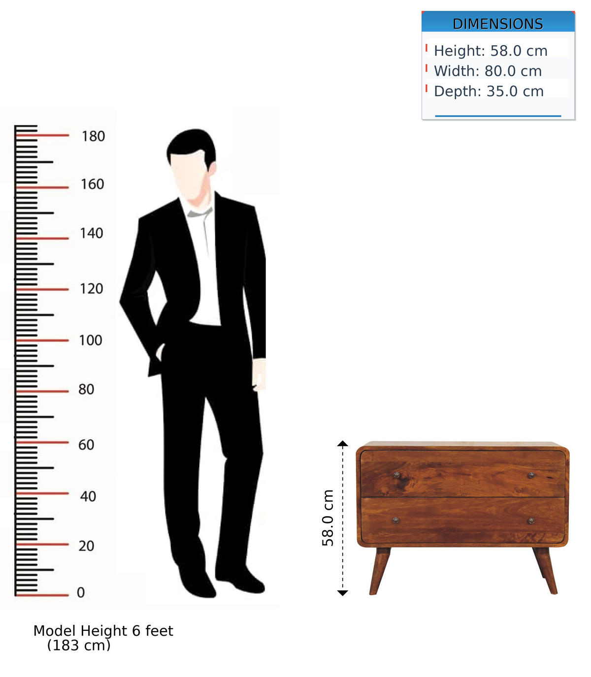 KOMMODE Massivholz Kastanienbraun, 2 Schubladen - Dunkelbraun/Messingfarben, Mangoholz/Holz (80/58/35cm) - Artisan Furniture