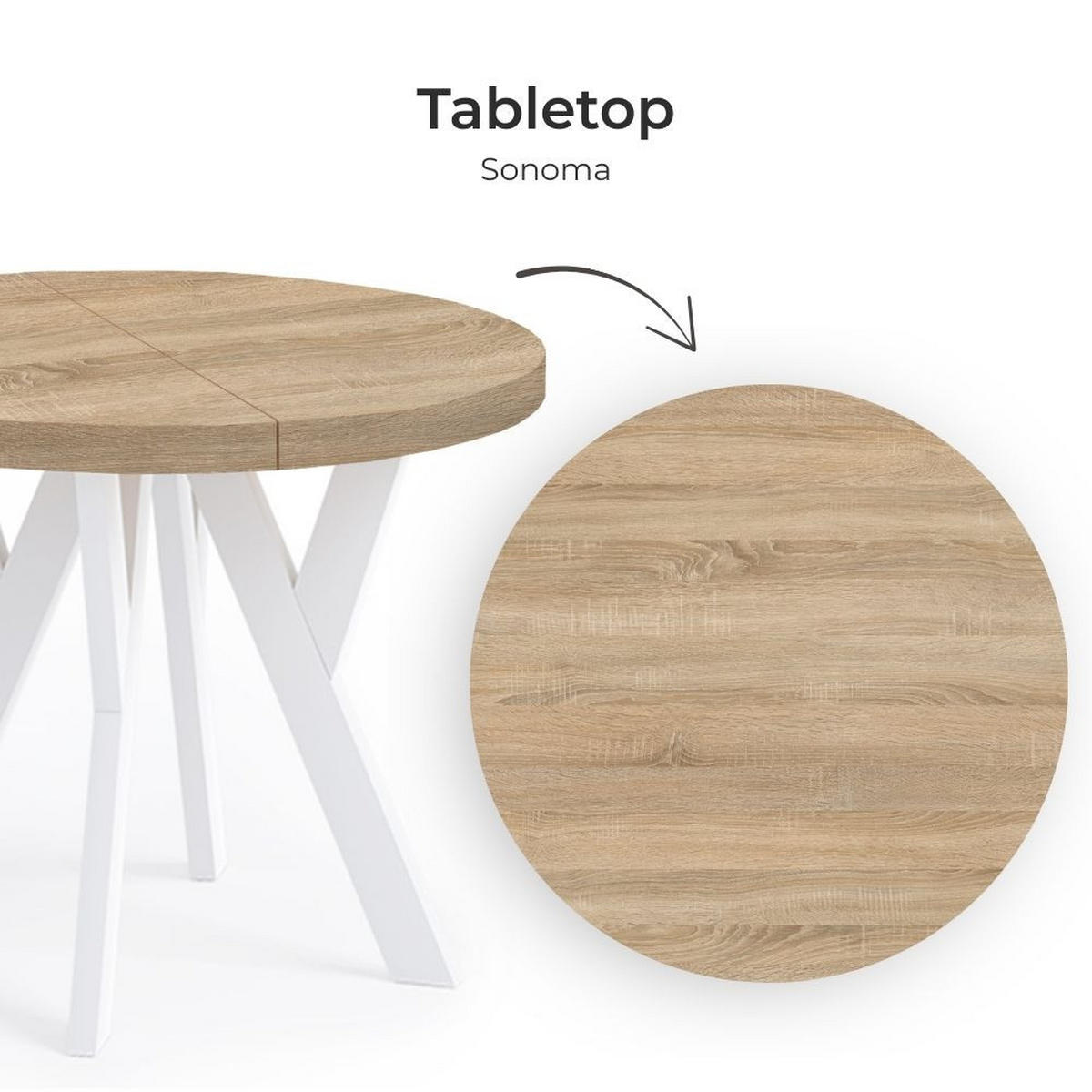 ESSTISCH Runder Ausziehbarer PERO 90/190, Eiche Sonoma/Weiss - Sonoma Eiche, Holz (190/90/77cm) - Dekori_Interiors