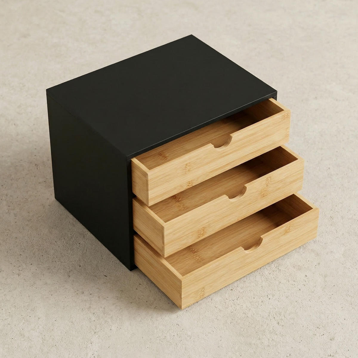 BÜROORGANIZER Hego Bambus 25 cm Schubladen - Schwarz, Naturmaterialien (25/31/25cm) - BOXIMO