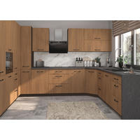 KÜCHENZEILE Casella 15-teilig Lava / Casella Eiche Natur braun - Dunkelgrau/Dunkelbraun, Holzwerkstoff/Metall (360/207/270cm) - Feldmann-Wohnen