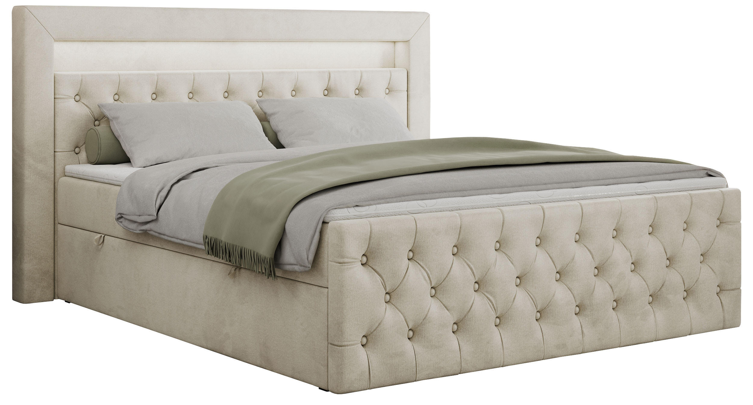 BOXBETT GOLD-9 LED 180/200 Beige Velvet - H4 - Beige, Holz/Textil (180/200cm) - MKS