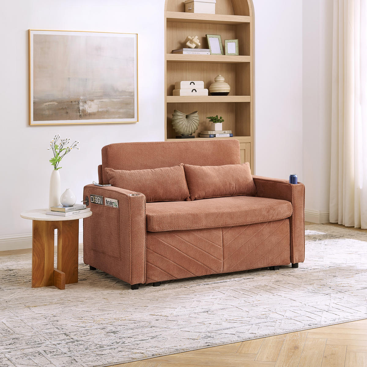 SCHLAFSOFA 134/82/73 cm Orange mit USB Charging und Aufbewahrungstasche - Orange, Textil (134/73/195cm) - Oxeza