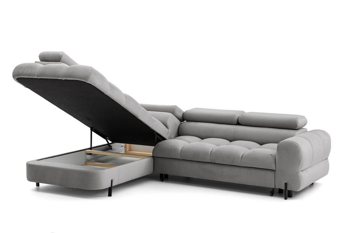 ECKSOFA BOWL L Links mit Schlaffunktion 125x195 Velours Grau - Schwarz/Grau, Holz/Textil (260/195cm) - Muffo