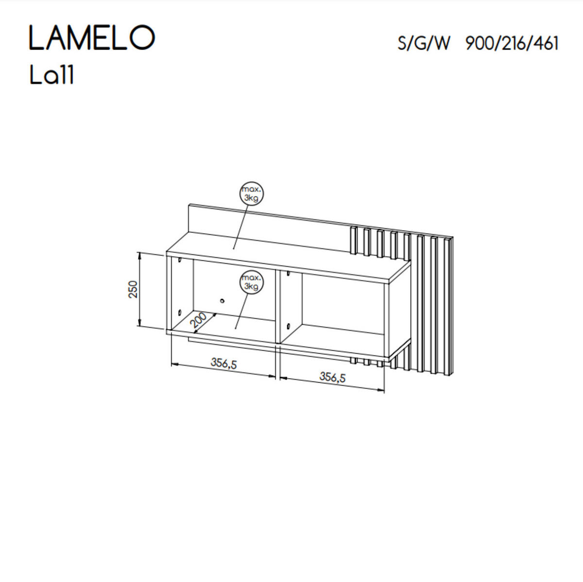 REGAL Lamelo Wotan eiche, Wandbuchregal - Schwarz/Braun, Holzwerkstoff (90/46/22cm) - Bettso