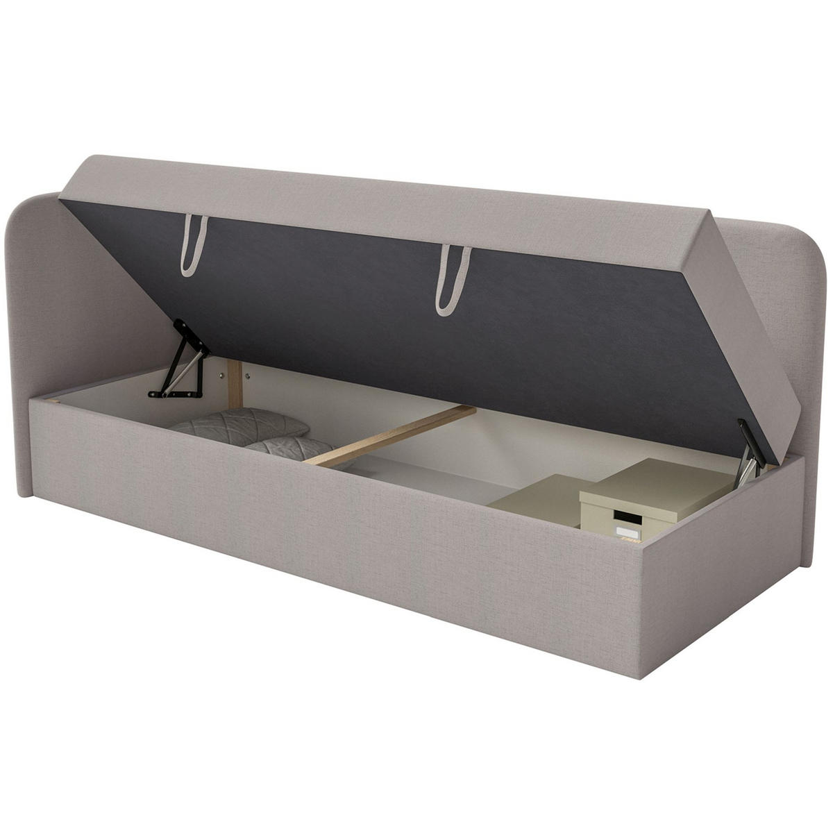 JUGENDBETT Calmmo Dunkelbeige mit Chenille-Bezug, Kopfteil links - Beige, Textil (90/200cm) - Selsey