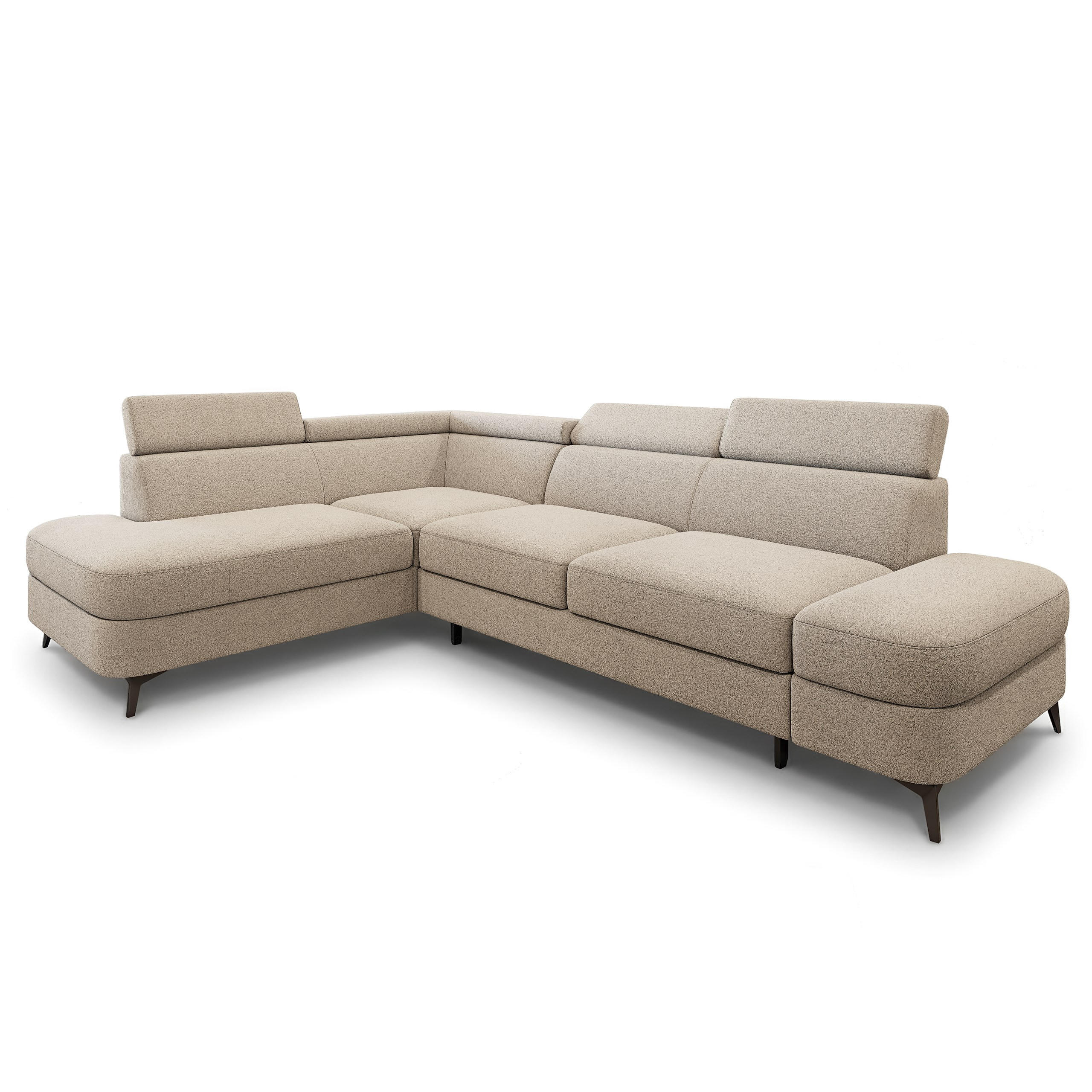 ECKSOFA AVISE Q L-S Beige Boucle-Stoff mit Schlaffunktion - Beige, Holzwerkstoff/Textil (268/195cm) - MASSENO