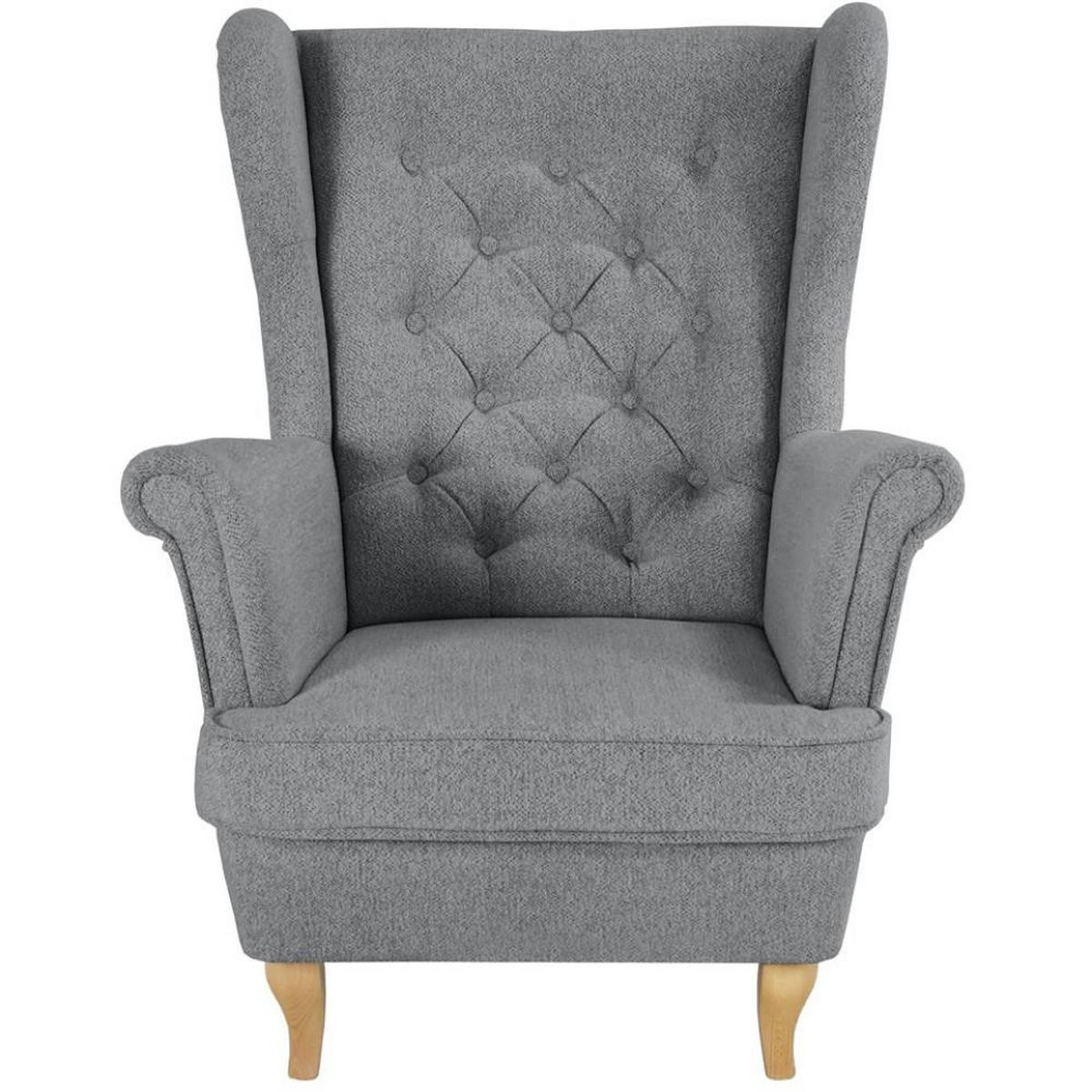 CHESTERFIELD-SESSEL Falco grau mit Buche Holzbeinen - Grau, Holz/Textil (82/102/92cm) - Beautysofa